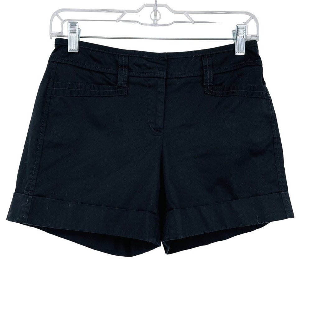 White House Black Market Cuffed Mid Rise Shorts Womens 0 Black Preppy Chino‎